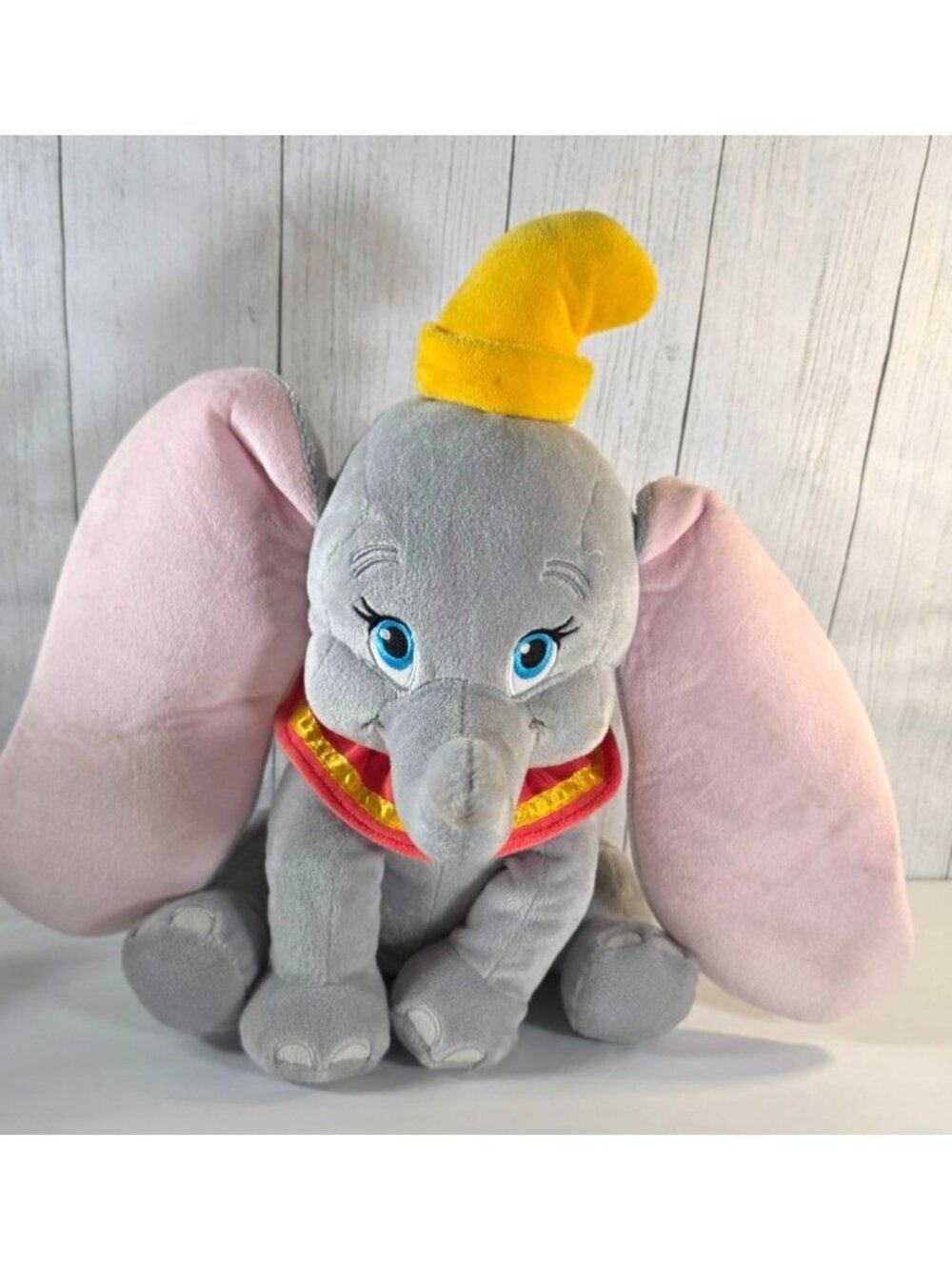 DISNEY STORE DUMBO PLUSH 14" STUFFED ANIMAL ELEPHANT BIG FLOPPY EARS YELLOW HAT